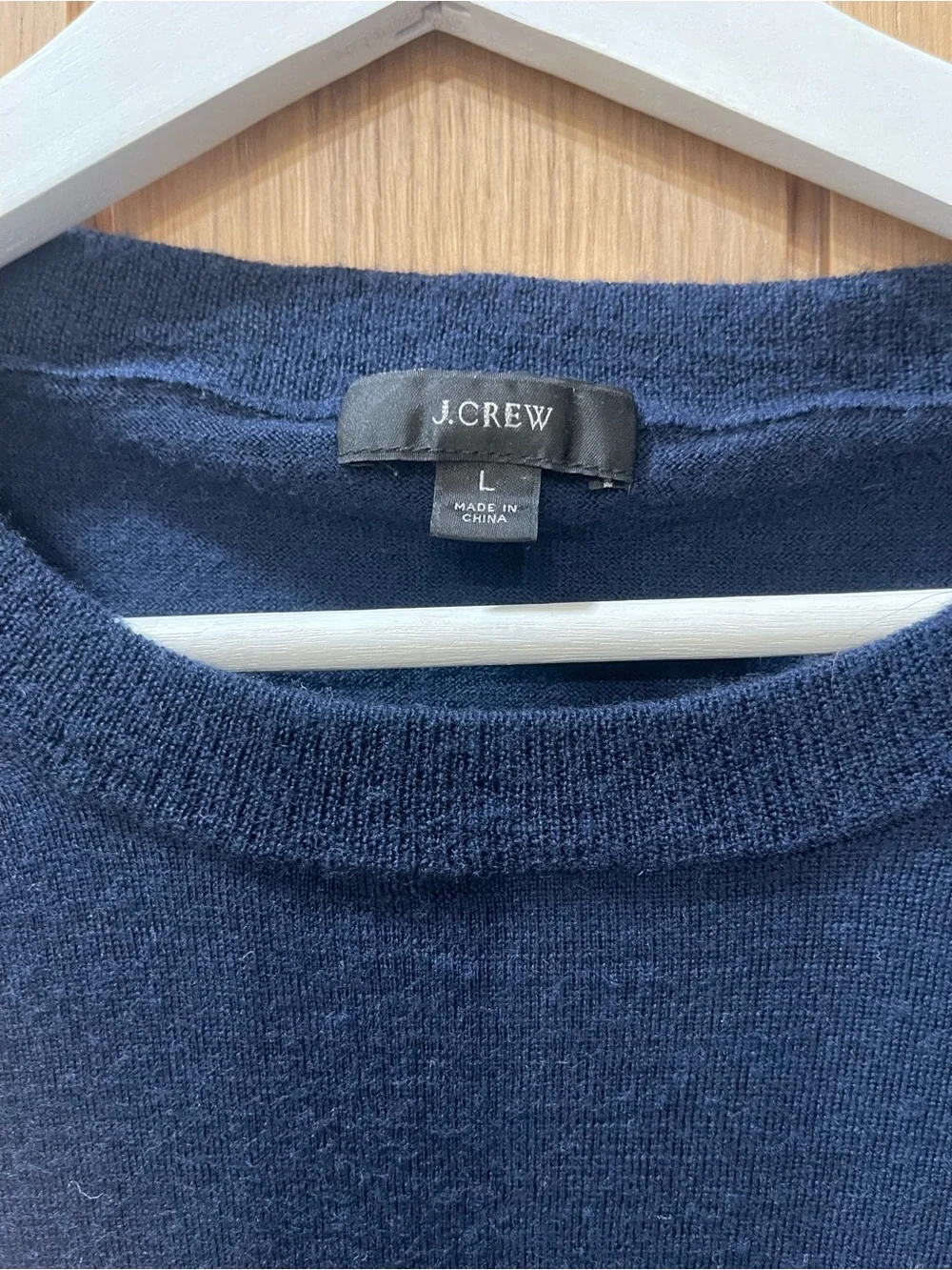 J. Crew Navy Crewneck Sweater with Gingham Cuffs Size L